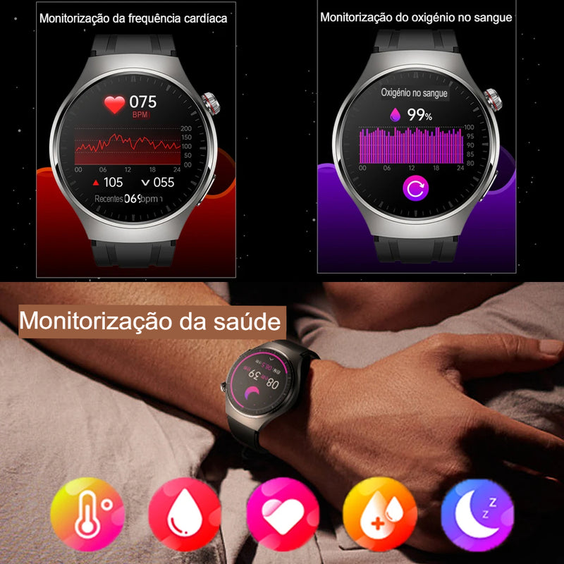 Smartwatch, Relógio inteligente masculino, medidor de frequência cardíaca, tela HD 466x466, chamada Bluetooth