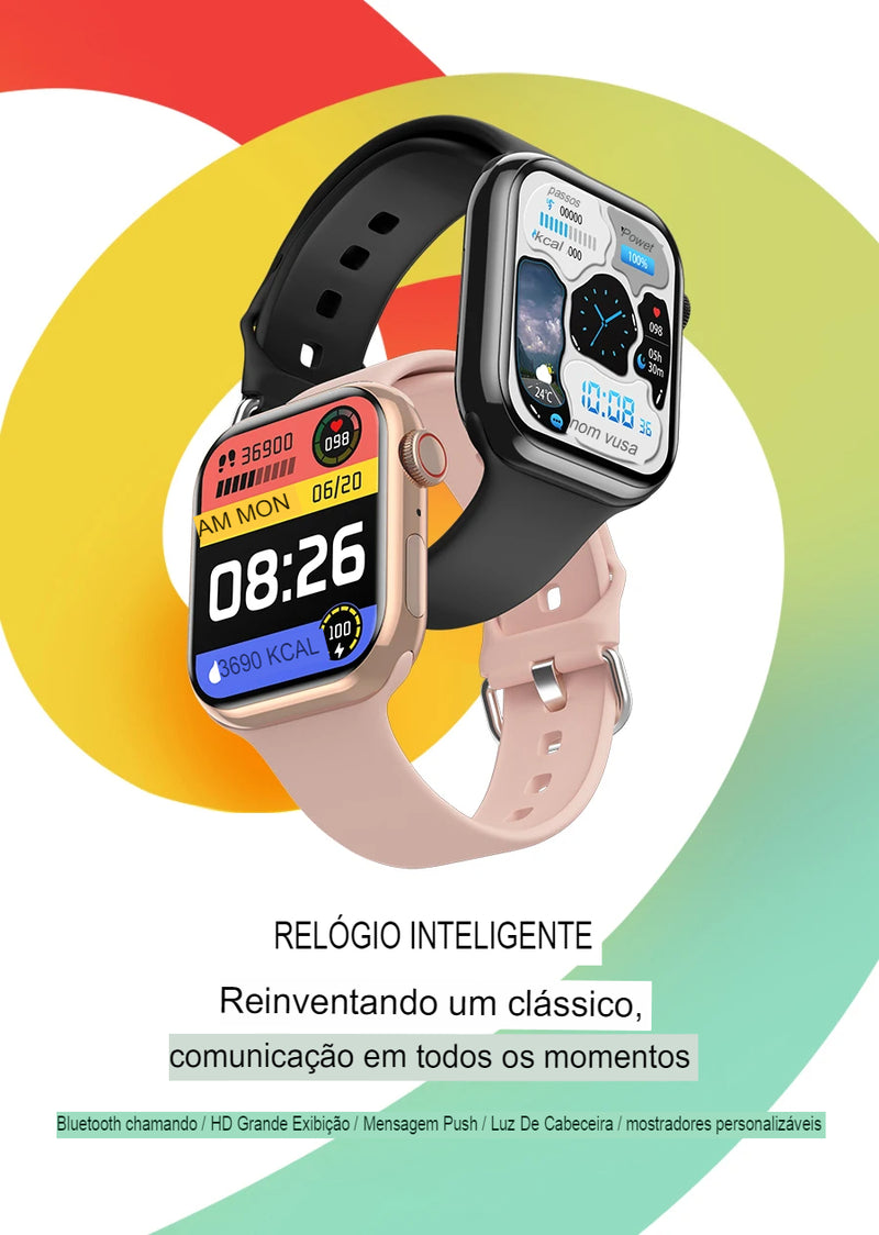 Smartwatch, relógio inteligente masculino e feminino, chamadas bluetooth, monitor de frequência cardíaca.