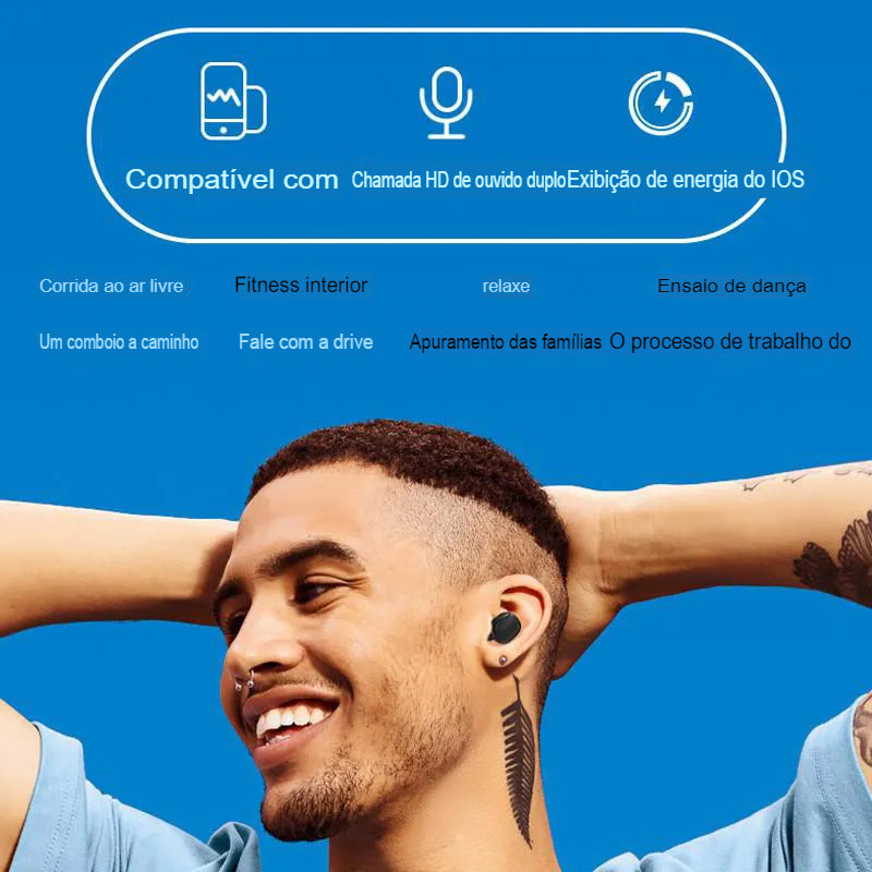 Fones de ouvido sem fio, Bluetooth, estéreo, com microfone