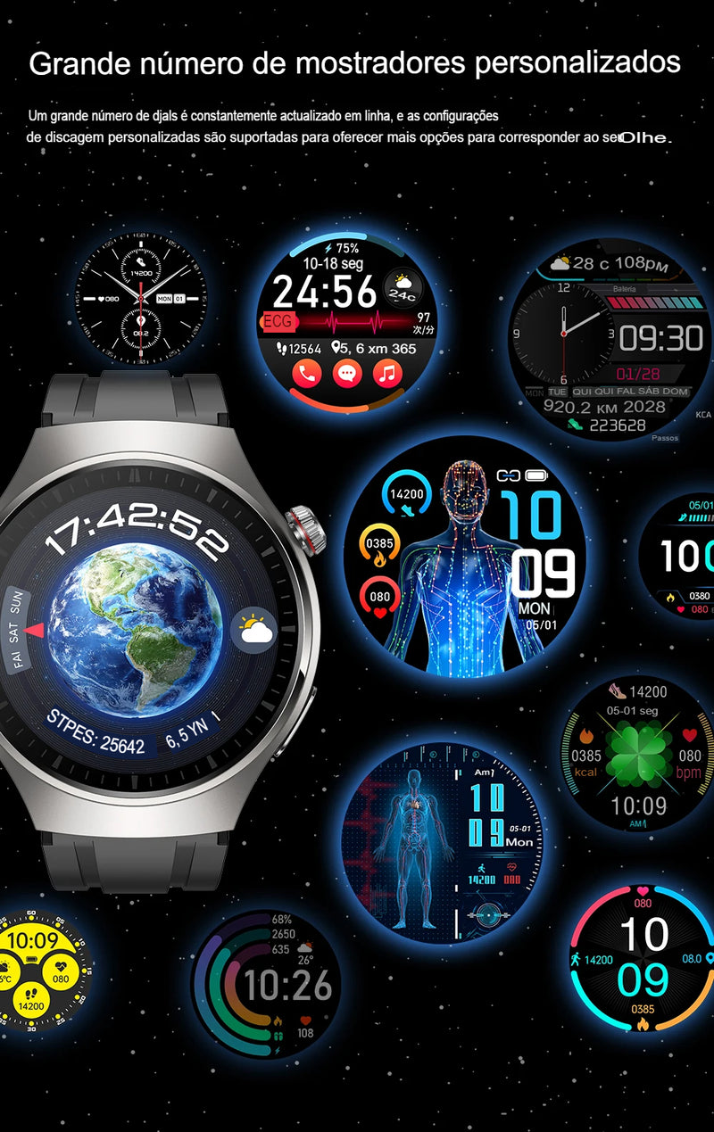 Smartwatch, Relógio inteligente masculino, medidor de frequência cardíaca, tela HD 466x466, chamada Bluetooth