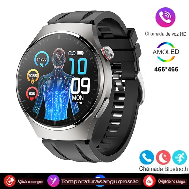 Smartwatch, Relógio inteligente masculino, medidor de frequência cardíaca, tela HD 466x466, chamada Bluetooth