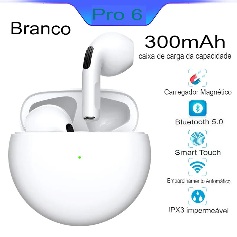 Air Pro 6 TWS, Fones De Ouvido Sem Fio, Bluetooth