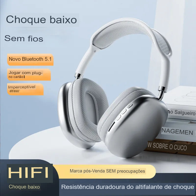 Headphone sem fio com microfone, cancelamento de ruído, som estéreo