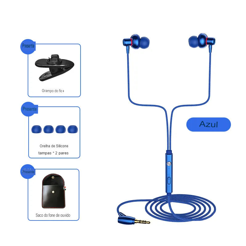 Fone de ouvido móvel, com fio e microfone, filtra o ruído para um som cristalino!