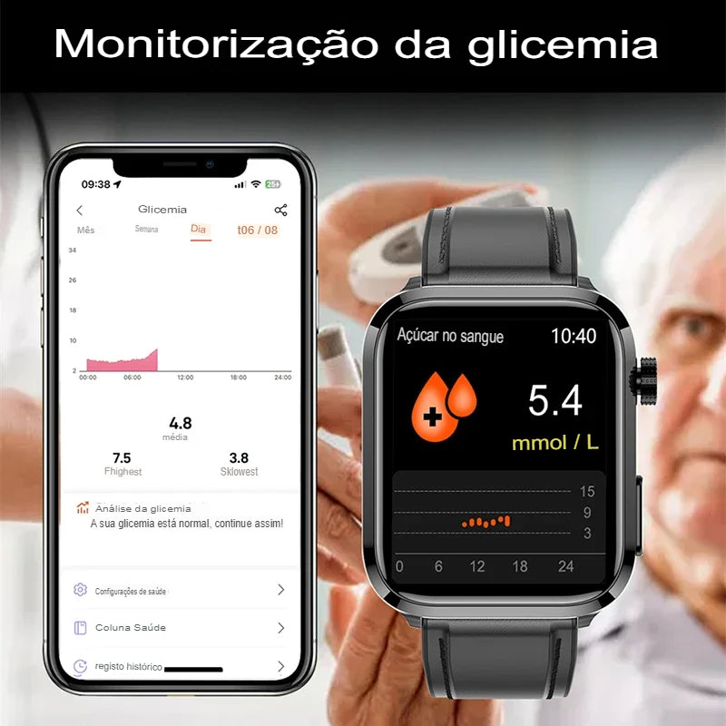 Smartwatch, Relógio inteligente masculino, medidor de frequência cardíaca, bluetooth, Assistente de voz embutido