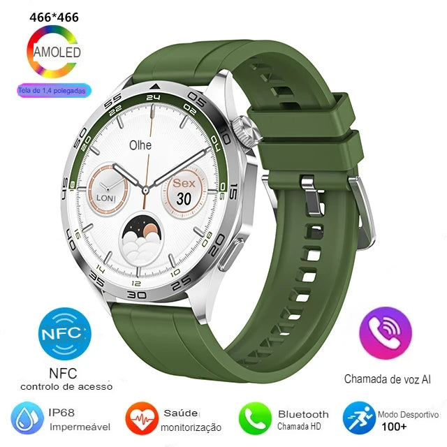 Smartwatch Huawei GT4, Tela HD Amoled, IP68 Impermeável, Frequência Cardíaca, Pressão Arterial.