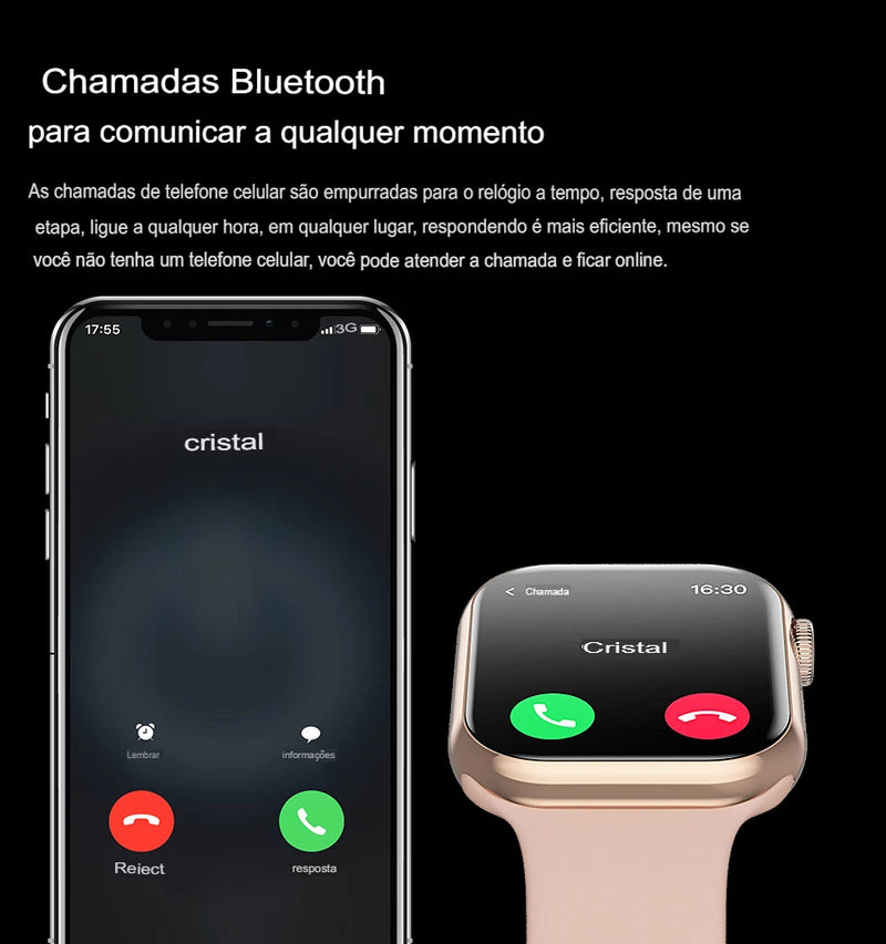 Smartwatch, relógio inteligente masculino e feminino, chamadas bluetooth, monitor de frequência cardíaca.